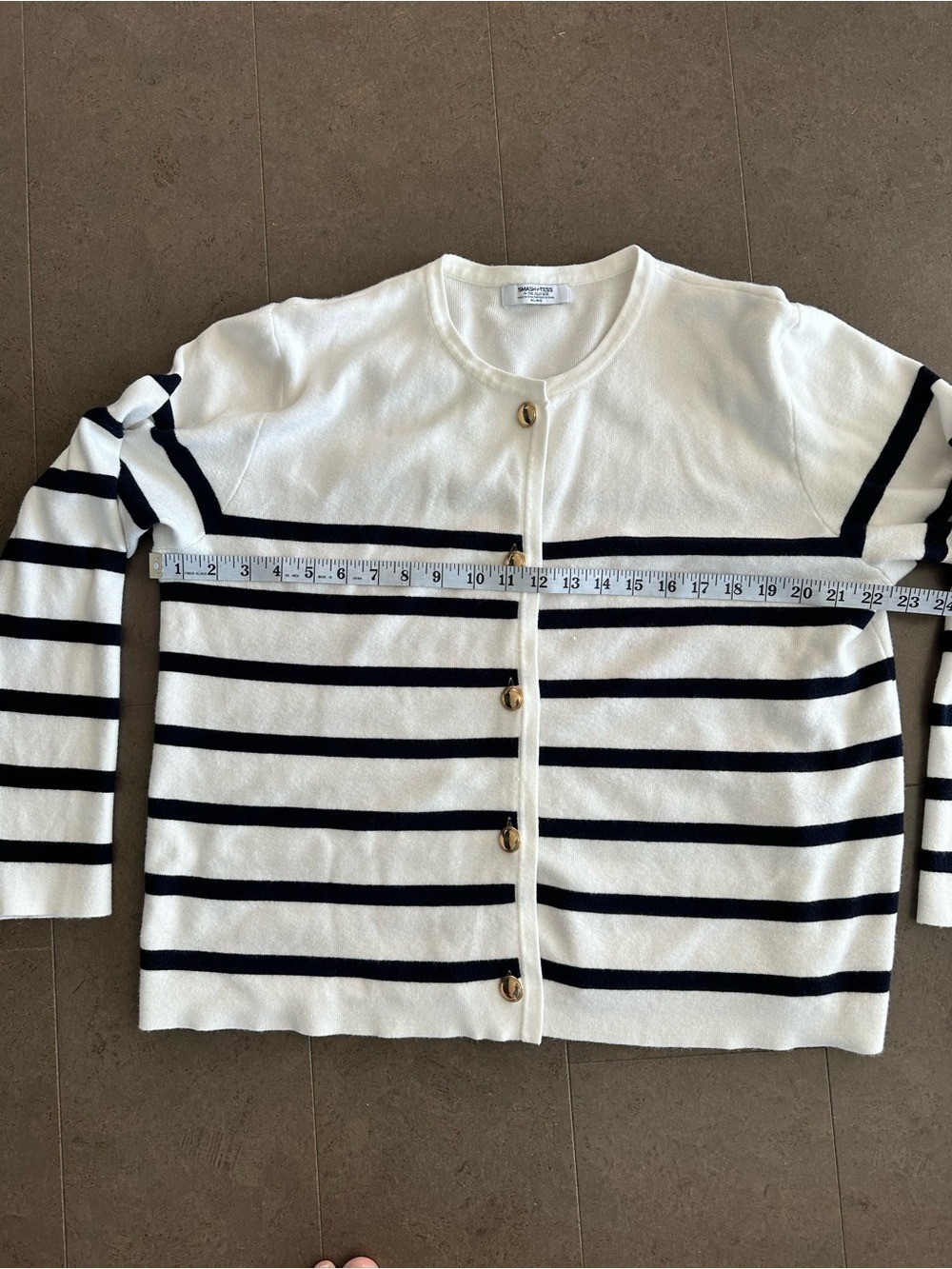 Jilly Box Smash + Tess White Cardigan with Navy Stripes & Gold Buttons M/L - Picture 5 of 15